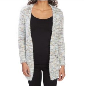 Almost Famous Fuzzy Knit Open Front Cardigan‎ Med Boyfriend Sweater Sage Brown